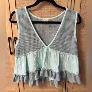 POL Women's Blue Ruffle Summer Top